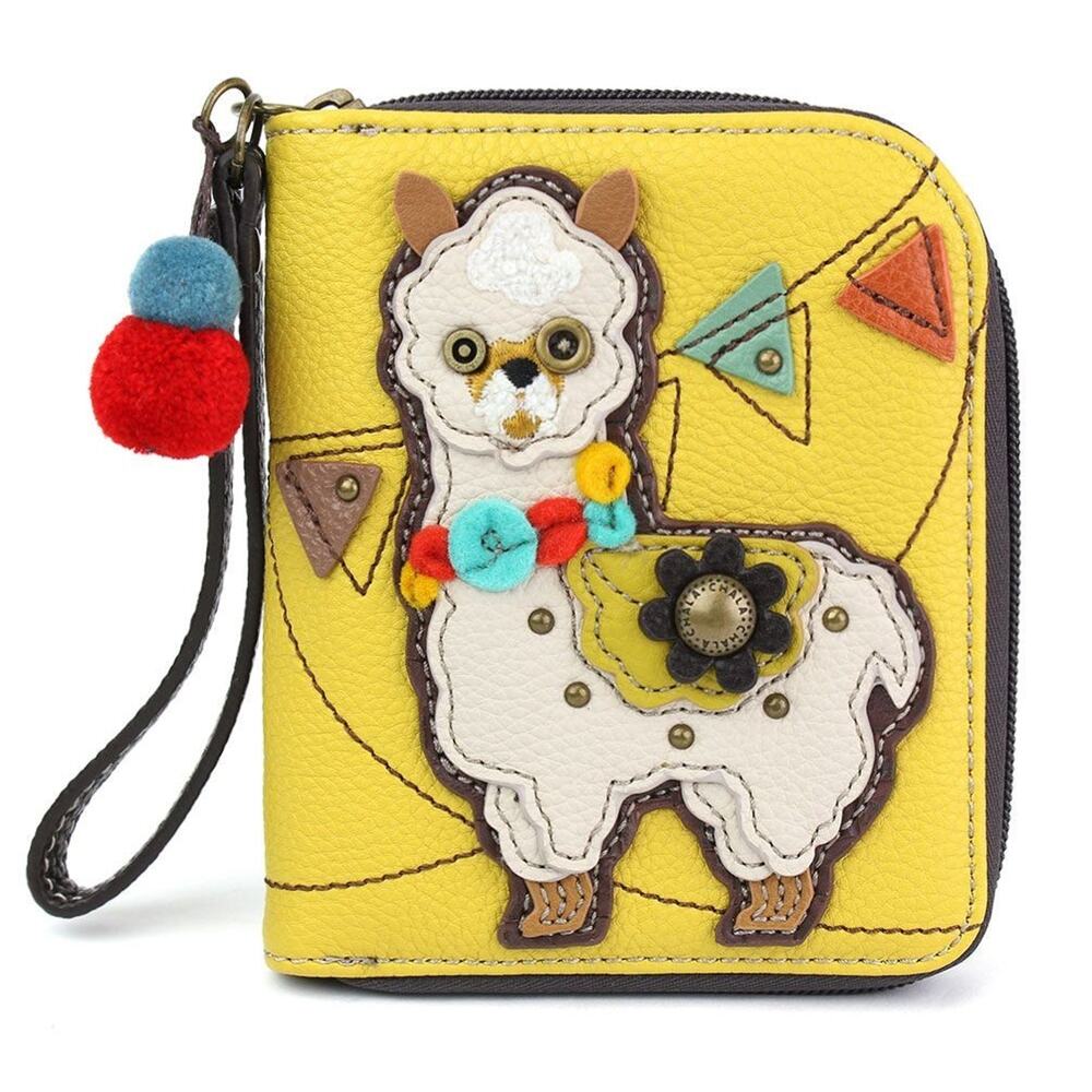 Chala Faux Leather Zip Credit Card Wallet Wristlet - Llama, Mustard NWT